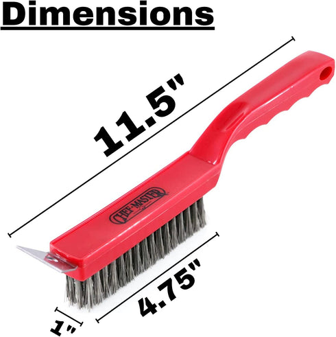 Chef Master 90044 Grill Brush | Handheld Small Grill Cleaning Brush | 2 in 1 | Wire Bristles | Scraper Head | Comfortable Handle | Heavy Duty Plastic Construction