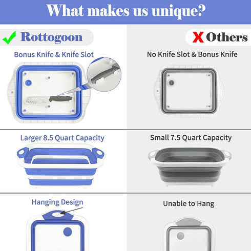 Rottogoon Collapsible Cutting Board, Foldable Chopping Board with Colander, Multifunctional Kitchen Vegetable Washing Basket Silicone Dish Tub for BBQ Prep/Picnic/Camping(BlueViolet)