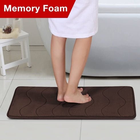 Memory Foam Bath Mat for Bathroom Non Slip Bath Rug Velvet Thick Soft and Comfortable Water Absorbent Machine Washable Easier to Dry Floor Rug Mats Waved Pattern, 20x32 Inches, Chocolate Brown