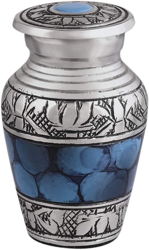Blue Keepsake Urn - Mini Cremation Urn Black Velvet Small Box - Blue Urn for Human Ashes - Small Funeral Urn Blue Decorative Urn for Human Ashes Mini Keepsake Urn Small Urn for Loved One