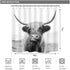 Riyidecor Highland Cow Bull Shower Curtain 60Wx72H Inch Farmouse Western Wildlife Portrait Animal Funny Country 12 Pack Plastic Hooks Kids Sketch Waterproof Fabric Modern Polyester Bathroom Decor
