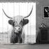 Riyidecor Highland Cow Bull Shower Curtain 60Wx72H Inch Farmouse Western Wildlife Portrait Animal Funny Country 12 Pack Plastic Hooks Kids Sketch Waterproof Fabric Modern Polyester Bathroom Decor