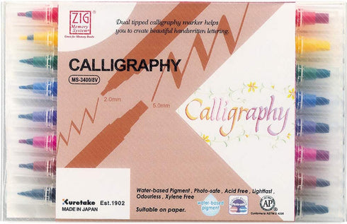 Kuretake Zig MS34008V Memory System Calligraphy Markers, Multicolor, 8-Pack