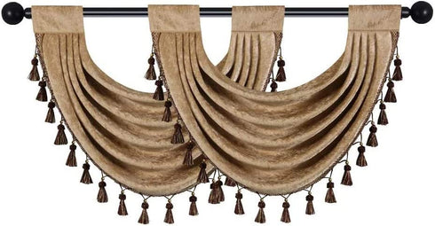 Thick Chenille Waterfall Swag Valances for Living Room Rod Pocket Valance Curtains for Kitchen (Coffee, 30" W x 22" L | 1Panel)