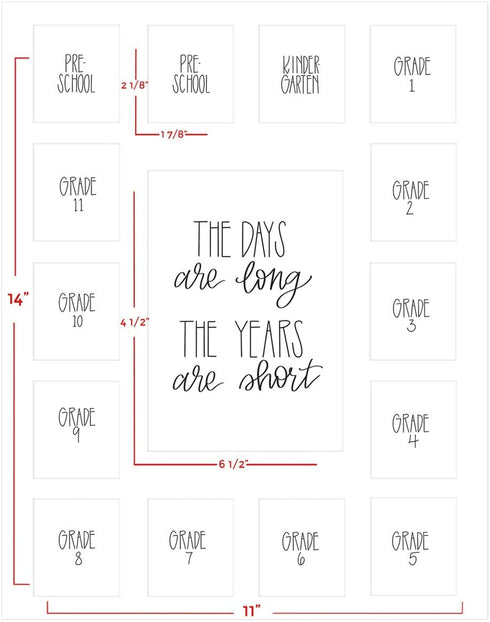 Hope Woodworking School Days Picture Mat with Multiple Openings School Years Photo Collage The Days are Long Picture Mat - No Frame- 2 Pre-School & Kindergarten to 12th Grade, Black