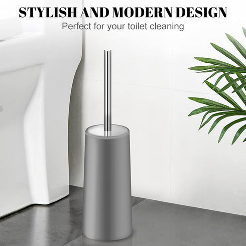 IXO Toilet Brush and Holder, 2 Pack Toilet Brush with 304 Stainless Steel Long Handle, Toilet Bowl Brush for Bathroom Toilet-Ergonomic, Elegant,Durable (Grey)