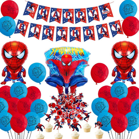 Spiderman Party Decorations Favors Birthday Spiderman Happy Birthday Banner, Foil Latex Balloons, Cupcake Toppers, Stickers - Avengers Superhero Birthday Party Supplies