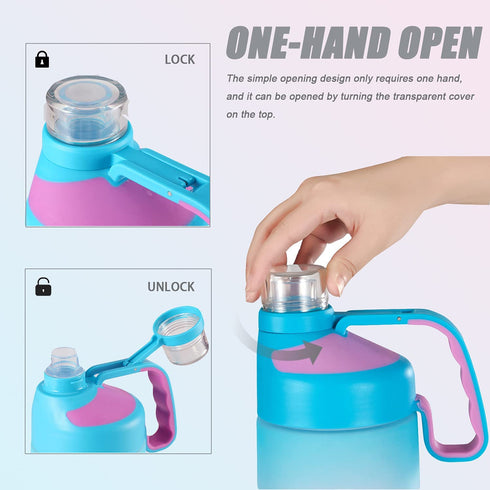 EAILGORL Water Bottles with Motivational Time Marker & Straw Leakproof BPA Free Reusble Flip Top Water Bottle for Sports and Fitness Enthusiasts (A1-Pink/Green Gradient)