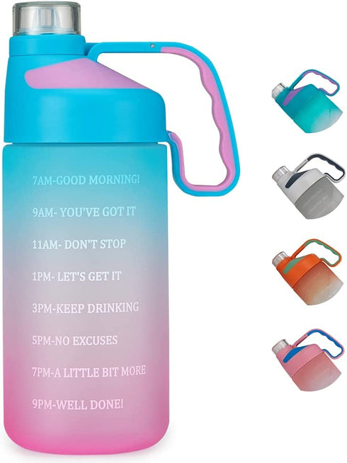 EAILGORL Water Bottles with Motivational Time Marker & Straw Leakproof BPA Free Reusble Flip Top Water Bottle for Sports and Fitness Enthusiasts (A1-Pink/Green Gradient)