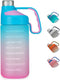 EAILGORL Water Bottles with Motivational Time Marker & Straw Leakproof BPA Free Reusble Flip Top Water Bottle for Sports and Fitness Enthusiasts (A1-Pink/Green Gradient)