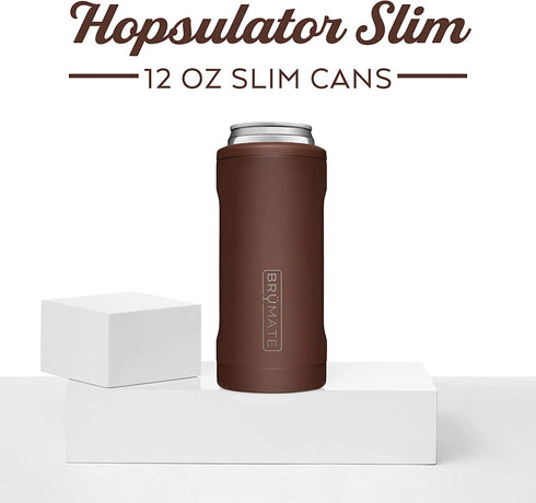 BrüMate Hopsulator Slim Double-walled Stainless Steel Insulated Can Cooler for 12 Oz Slim Cans (Matte Pecan)
