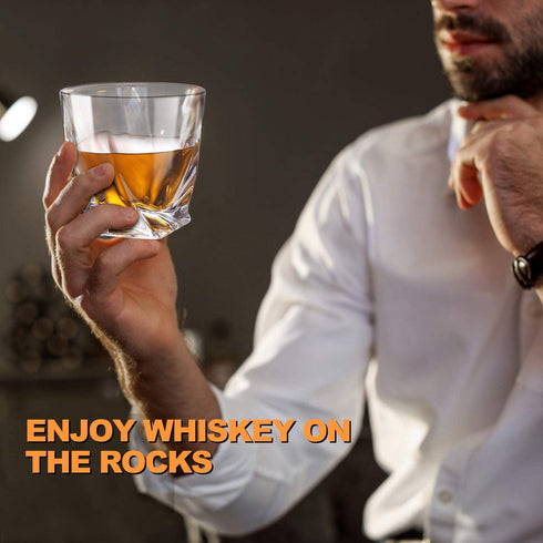 Whiskey Glasses Set of 2 - Bourbon Glasses with Wooden Box, Old Fashioned Whiskey Glass Set with Stones, 10 oz Scotch Glasses Gift Set for Men, Crystal Cocktail Glasses/Bar Glasses for Dad