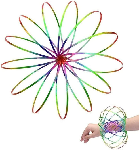 Flow Ring Spinner Ring Arm Toy - Magic Ring Game for Kids Arm Bracelet Kinetic Spiral Flow Ring Spring Toy - 3D Roll Rings Arm Slinky Metal Toy Stainless Ring - Infinity Loop Rainbow Kinetic Flow Ring