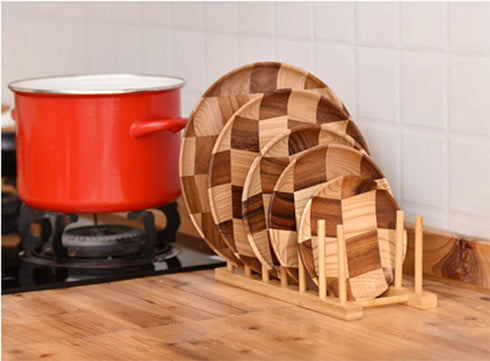 CL1949 Multifunctional Bamboo Wood Dish Rack Drain/Dry/Storage Plate Rack-Standing Kitchen Rack Cabinet Organizer (4 divisions)