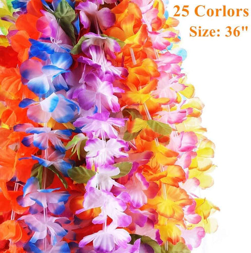 FunToy Hawaiian Leis 50 Counts Tropical Hawaii Luau Flower Lei for Adults and Kids Party Decorations