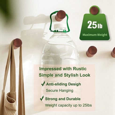 Wood Wall Hooks, 4 Pack Natural Walnut Wooden Wall Hooks, Heavy Duty Wood Hooks Wall Mounted, Decorative Sturdy Wood Coat Hooks Hat Hooks Wood Pegs for Hanging Backpack Towel Hats