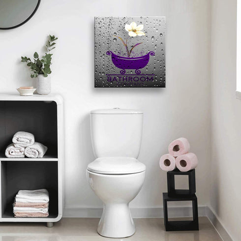 Purple Bath Tray Flowers Home Bathroom Decoration Artwork Modern Decorative Canvas Wall Art for Wall Decor and Framed Ready to Hang 20"x20"