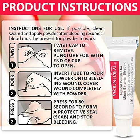 WoundSeal Topical Powder Wound Care First Aid for Cuts, Scrapes and Abrasions Single Use, 4 count (Packaging May Vary)