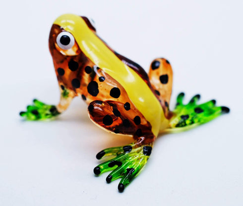 1½" Tall Golden Poison Frog Miniature Glass Blown Orange Dart Frogs Figurine Light Brown Toad Lampwork Collectible