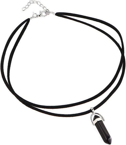 Kercisbeauty Black Wrap Velvet Choker with Black Gemstones Healing Stones Women Girls Everyday Boho Necklace Gift Her Jewelry Hippie Crystal