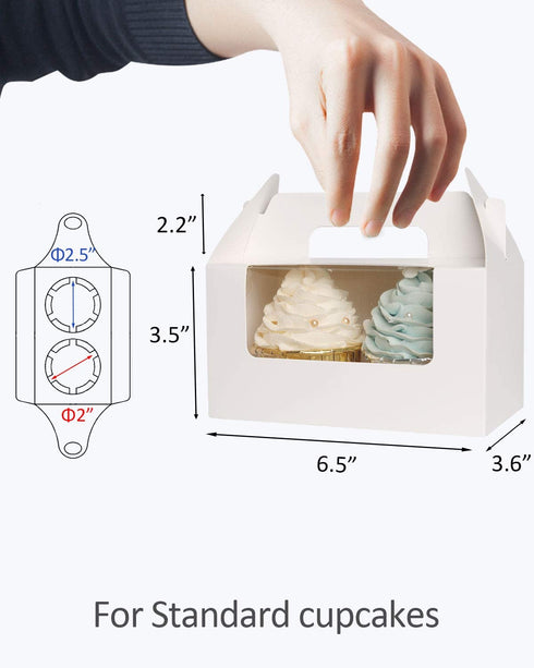 Yotruth White Cupcake Box 2 Holders?50Packs?,6.2 x 3.5 x 3.5 inch, Cupcake Carrier with Insert and Display Window Goodies Favor Candy Treat Boxs Muffin Carry Container