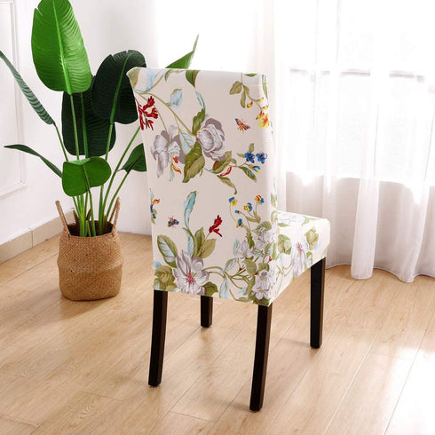 SearchI Dining Room Chair Covers Slipcovers Set of 4, Spandex Super Fit Stretch Removable Washable Kitchen Parsons Chair Covers Protector for Dining Room,Hotel,Ceremony,Beige+Flowers