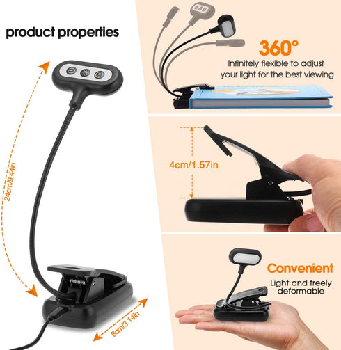 Reading Light, Book Light, Briignite Reading Light for Bed, Reading Lamp with 4 Brightness 5 Color Temperature, USB Reading Light Book Light Rechargeable, Book Light Clip, Bed Reading Light, Eye Care