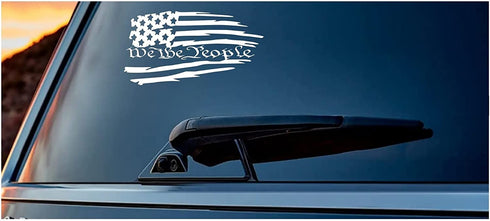 UR Impressions Tattered American Flag - We The People Decal Sticker Vinyl Graphics for Cars Trucks SUV Motorcycles Windows|White|7.5 X 4.2 inch|URI608