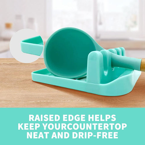 LSVGOE 2 Pack Multiple Utensil Spoon Rest with Drip Pad Non-Slip Heat Resistant Kitchen and Grill Spoon Holder for Spatula, Ladle, Tongs, Kitchen Gadgets, and Cooking Accessories (Lake Green)