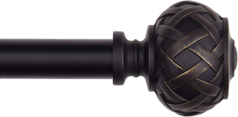 SZXIMU Curtain Rod 3/4 Inch Single Drapery Rods for Windows with Netted Texture Finials, 36-72", Black