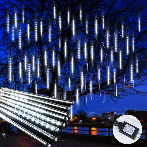 Meteor Shower Lights Outdoor, Snowfall Lights, Waterproof Meteor Christmas Lights, Hanging Falling Rain Lights for Tree Bushes Holiday Party Christmas Decoration, 11.8 Inches 10 Tubes 240 LED, White