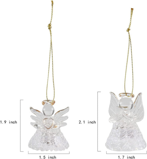 Set of 12 Spun Glass Angel Christmas Ornaments with LED Lights for Christmas Tree Decorations