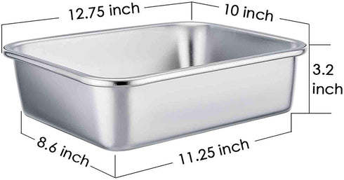 TeamFar Lasagna Pan, Rectangular Cake Pan Brownie Bake Dish Stainless Steel, 12.75—10—3.2", Heavy Duty & Healthy, Deep Side & Brushed Surface, Easy Clean & Dishwasher safe