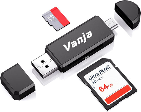 Vanja SD Card Reader, Micro USB OTG Adapter and USB 2.0 Portable Memory Card Reader for SD TF SDXC SDHC MMC RS-MMC Micro SD Micro SDXC Micro SDHC Card and UHS-I Cards