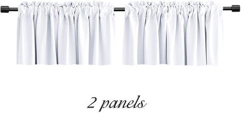 DONREN 2 Panels 42 by 18 Inches Long - Pure White Valances for Window Rod Pocket Room Darkening Kitchen Valances