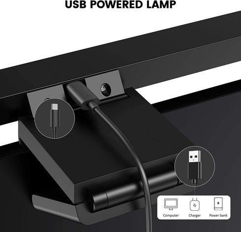 Engilen Computer Monitor Light, Screen Light Bar e-Reading LED Task Lamp, 3 Color Modes LED Lights with Hue Adjustment Features, No Screen Glare, Matte Black USB Powered Office Lamp
