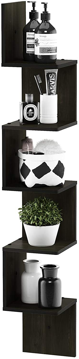 Furinno Rossi Wall Mount Floating Corner Shelf, 5-Tier Square , Espresso