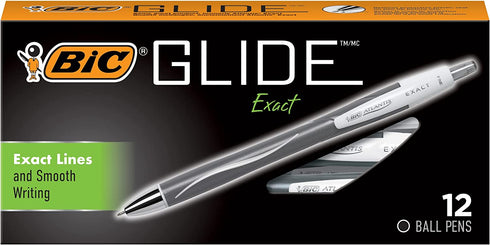 BIC Glide Exact Retractable Ball Point Pen, Fine Point (0.7 mm), Black, Precise Lines For Clean Writing, 12-Count