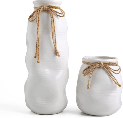 Hydrone Design Ceramic White Vases for Flowers, Modern Farmhouses Vases for Centerpieces, Entryway Table Home Decor (12.6'')