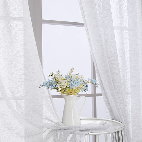 Linen Blended Curtains Semi Sheer Curtains 63 Inches Long Light Filtering Nickel Grommet Window Treatment Panels Privacy Added Drapes for Bedroom/ Living Room, Set of 2, White