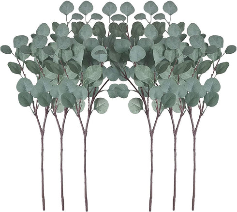 ZHIIHA Pack of 6 Eucalyptus Stems Artificial Silver Dollar Leaves Artificial Greenery Faux Holiday Greens Flower Leaf Arrangement for Home Decor