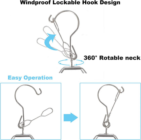 Stainless Steel Folding Clothes Drying Racks Laundry Drip Hanger Laundry Clothesline Hanging Rack Swivel Windproof Hook for Sock Set of 52 Metal Clothespins