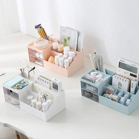 Multifunction Desk Organizer, BREIS Makeup Storage for Eyeshadows, Concealers, Powders, Nail Polish,9.65x 4.8x 3.67 (White)