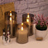 Eldnacele Glass Candles Flameless Flickering Candles with Remote Control & Timer, 3D Wick LED Battery Operated Pillar Candles Set of 3 Black Glass Candles Warm Light (D3? x H4? 5? 6?)