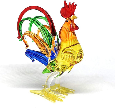 ZOOCRAFT Chicken Figurines Collectibles Hand Blown Glass Rooster Set of 2
