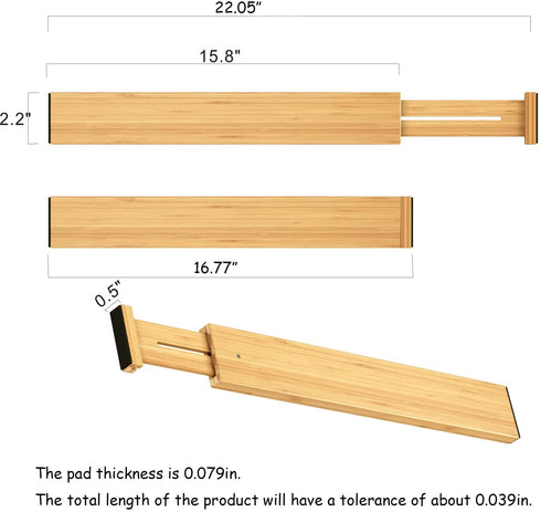 BAMEOS Drawer Dividers Bamboo Separators Organization Expandable Organizers for Kitchen Bedroom Bathroom Dresser Office 4-pack