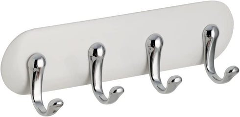iDesign AFFIXX, Peel and Stick Strong Self-Adhesive Key Storage Rack for Office, Entryway, Kitchen - 4 Hooks, White/Chrome