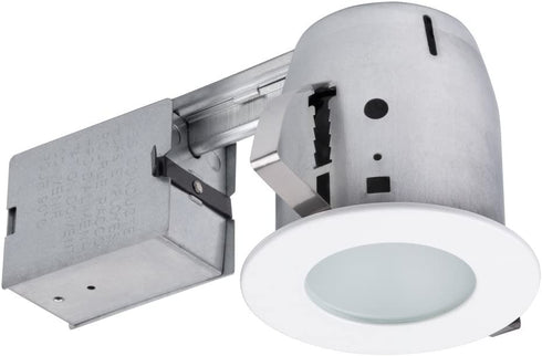Globe Electric 90663, 4" Flush Round Trim Recessed Lighting Kit Tempered Frosted Glass, White, 3.88" Hole Size