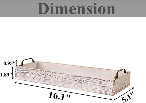 Rustic Wooden Serving Trays Rectangular Wood Serving Tray with Handle,Ottoman Tray for Living Room 16 Inch Long Narrow Tray for Serving Wine(whitewashed)