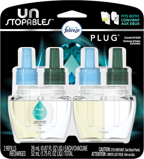 Febreze Plug in Air Fresheners, Unstopables Fresh, Odor Eliminator for Strong Odors, Scented Oil Refill (2 Count)